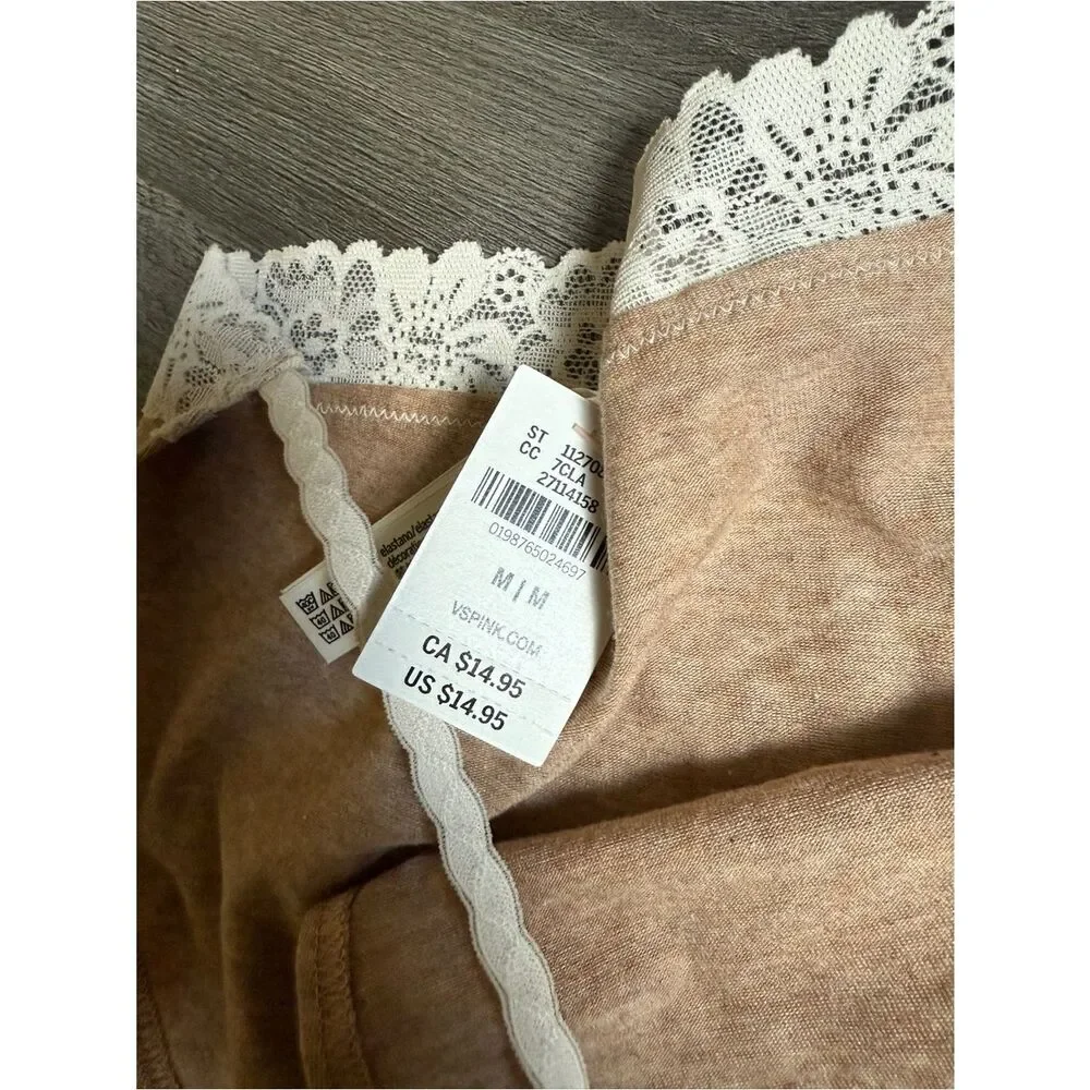 Victoria’s Secret PINK String Bikini Mocha Cream Lace Panties NEW